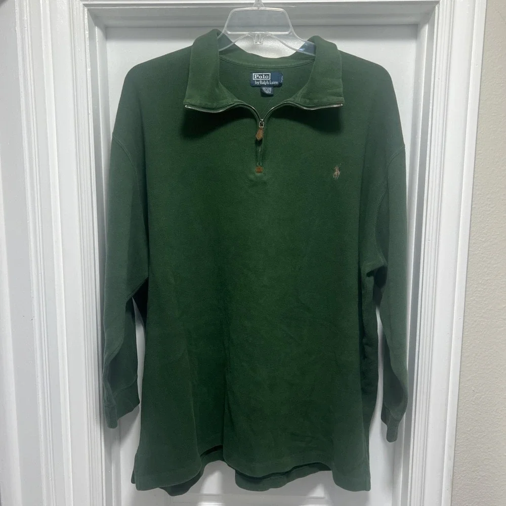 Polo Ralph Lauren Sweater Men's 3XB Green 1/4 Zip Pullover Pony Logo Vintage